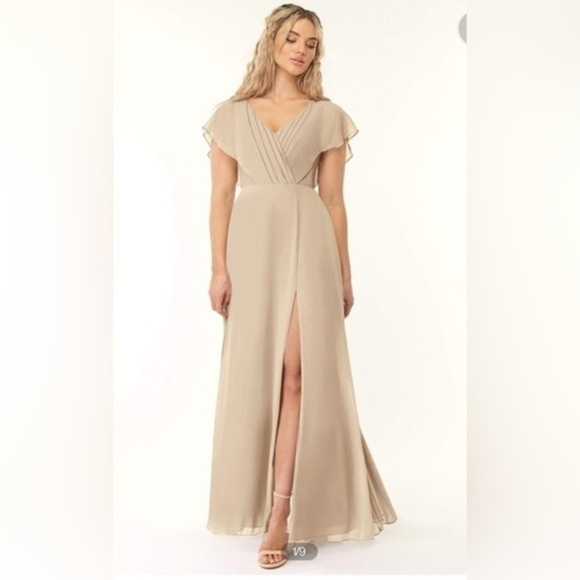 Azazie Dresses & Skirts - NWOT Azazie Womens C 6 Rylee Chiffon Flutter Sleeve Bridesmaid Long Gown Dress S